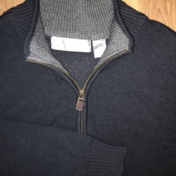 Oscar De La Renta XL Black Quarter Zip Sweater Soft Cotton Pullover Warm - Picture 1 of 10